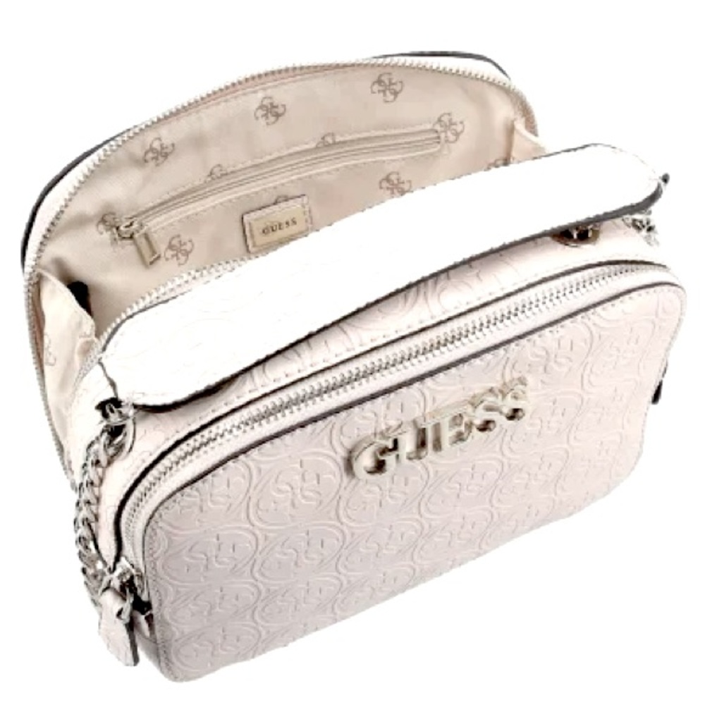 Guess Heritage Pop Monogram Cream Leather Convertible Crossbody Shoulder Bag